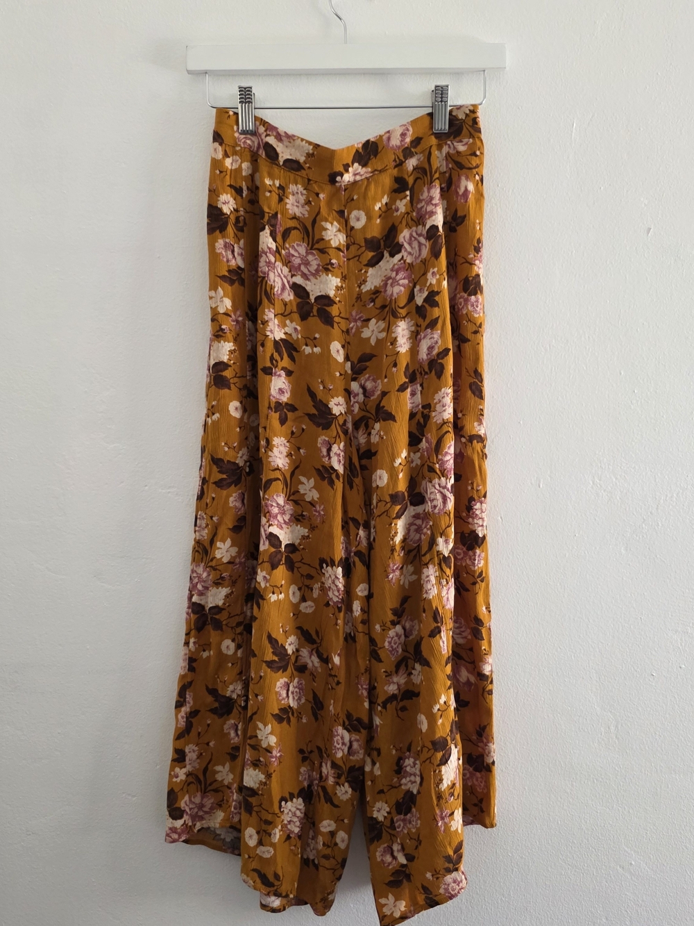 American Eagle Outfitters | Mustard Floral Pants with Pink Accents